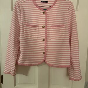 Charming Striped Pink & White Jacket - Classic Crewneck